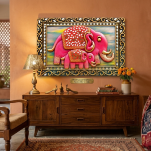 Ornate Pink Elephant Family Plaque