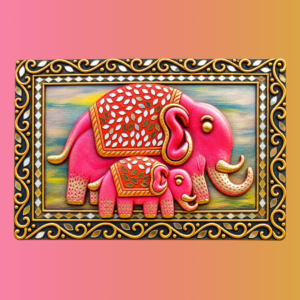 Ornate Pink Elephant Family Plaque