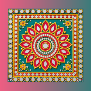 Ornate Teal and Gold Rangoli Mandala